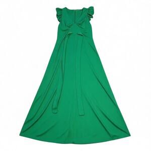 Emerald 70s Handmade Maxi Dress Flutter Sleeves Empire Waist Long Green Gown